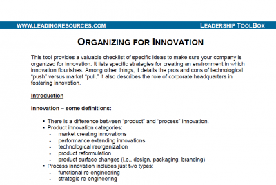 Organizing for Innovation